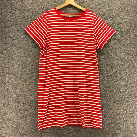 Sonoma T-Shirt Dress Women PXXL Petite Red Striped Short Crew Neck Short Sleeve - Picture 1 of 9